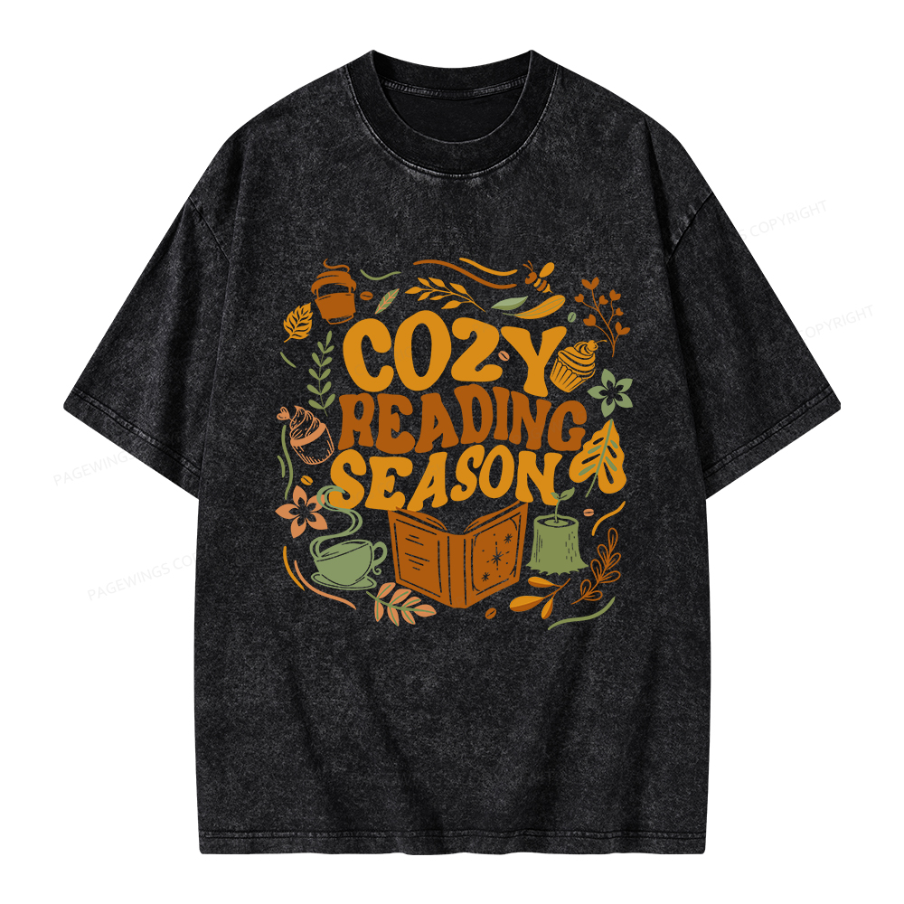 Pagewings Cozy Reading Season Unisex Washed T-shirt
