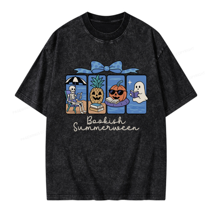 Pagewings Bookish Summerween Unisex Washed T-shirt