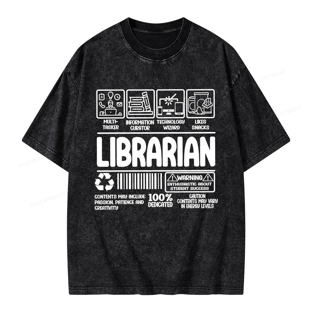 Pagewings Librarian Back To School Unisex Washed T-shirt
