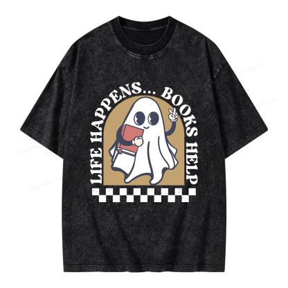 Pagewings Life Happens Books Help Unisex Washed T-shirt