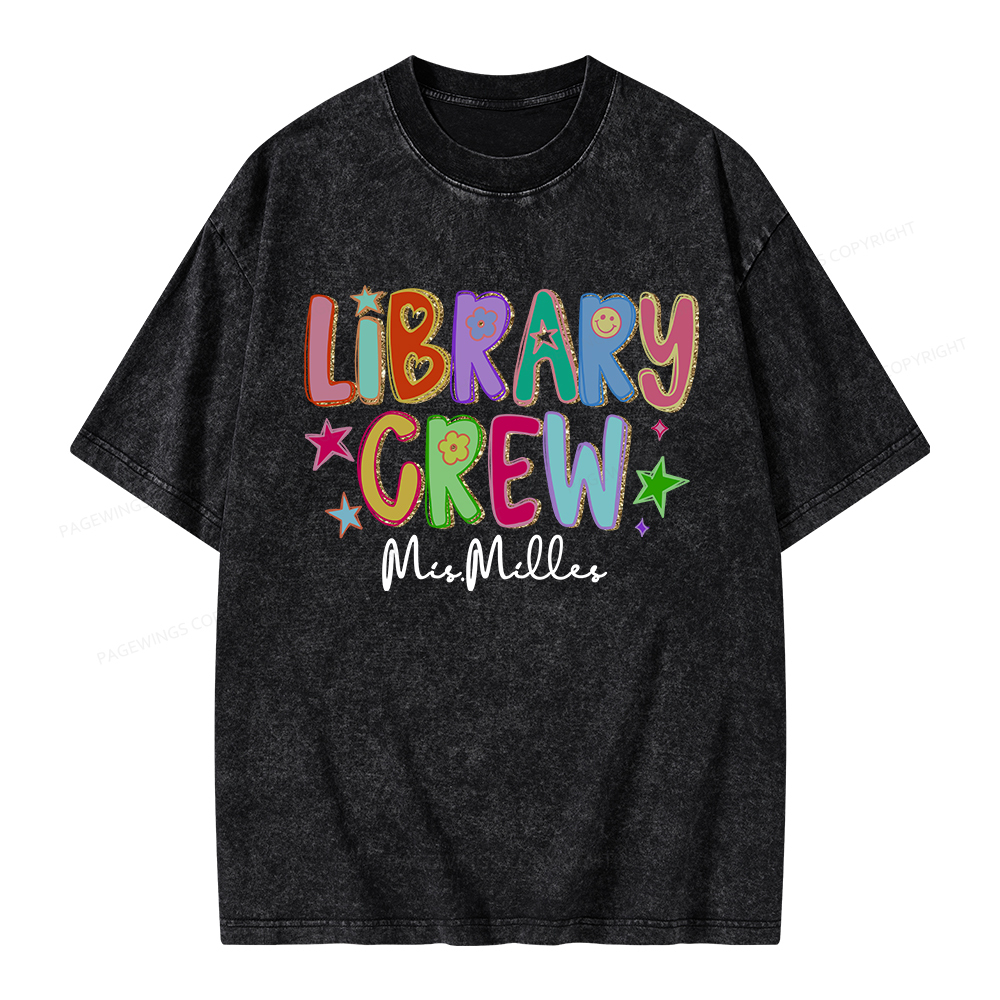 Pagewings Personalized Name Library Crew  Unisex Washed T-shirt