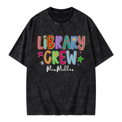Pagewings Personalized Name Library Crew  Unisex Washed T-shirt