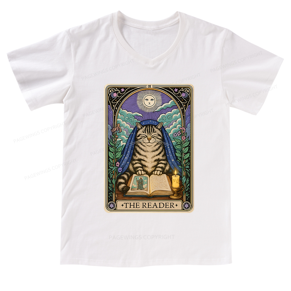 Pagewings The Reader Cat Tarot Cards V-neck T-shirt