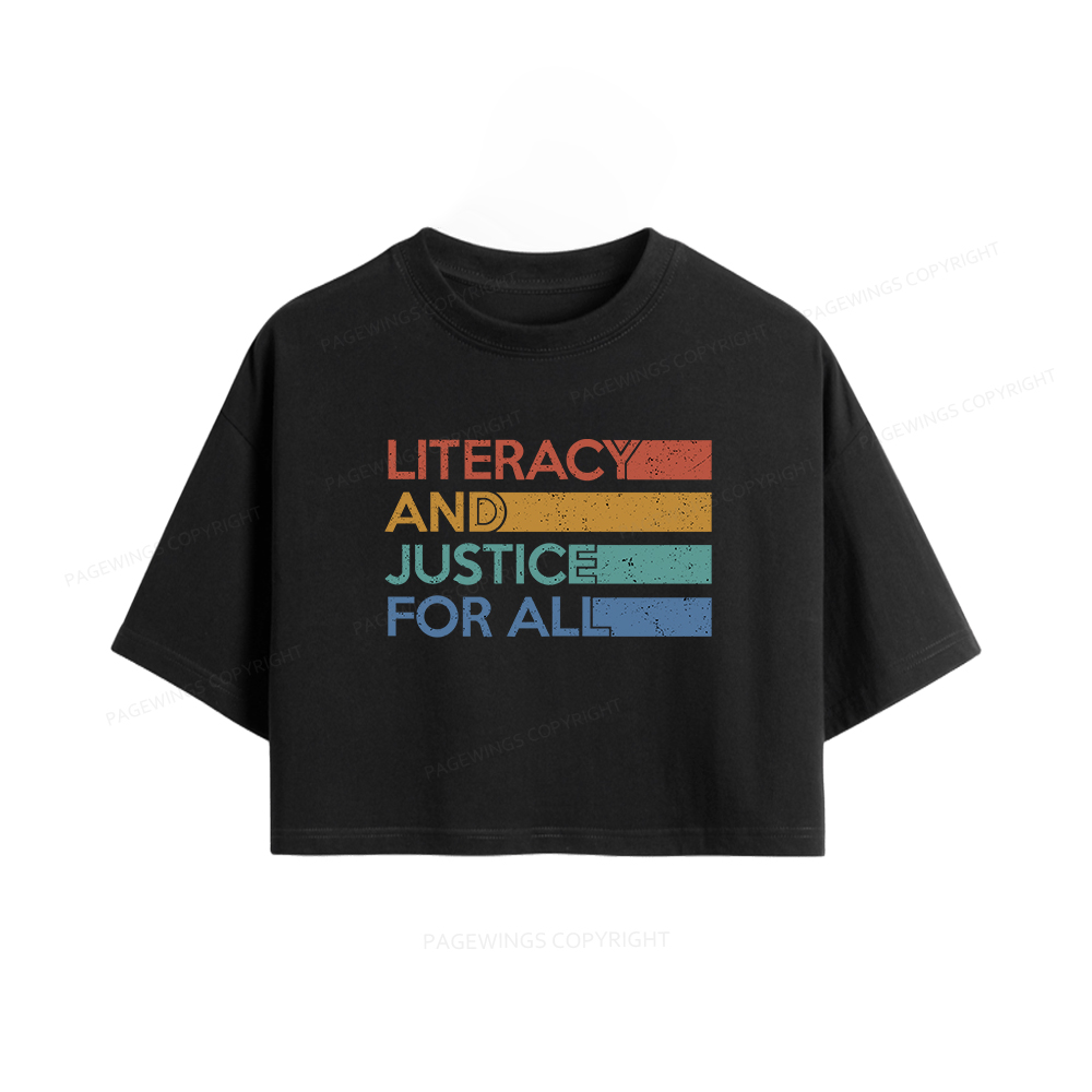 Pagewings Literacy and Justice For All Women Crop Tops