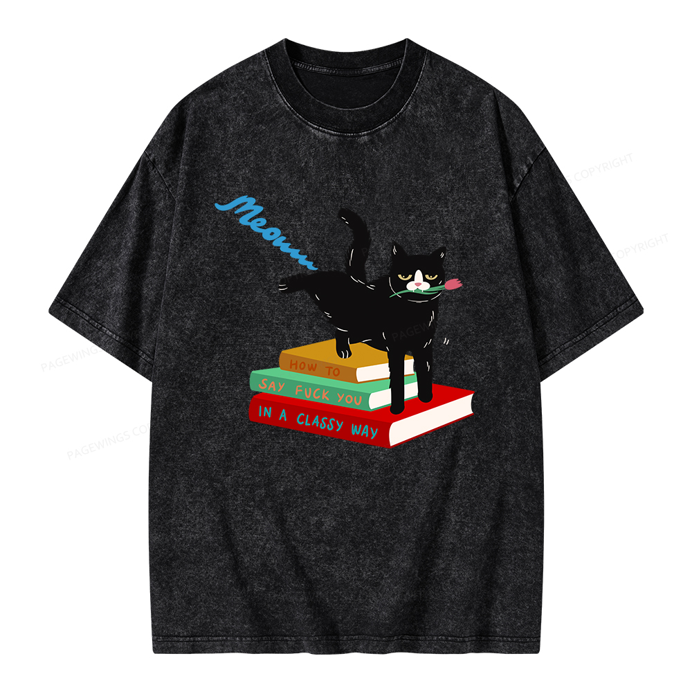 Pagewing A handsome cat standing on a book Unisex Washed T-shirt