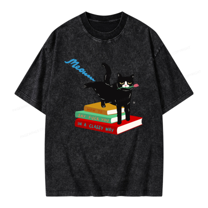 Pagewing A handsome cat standing on a book Unisex Washed T-shirt