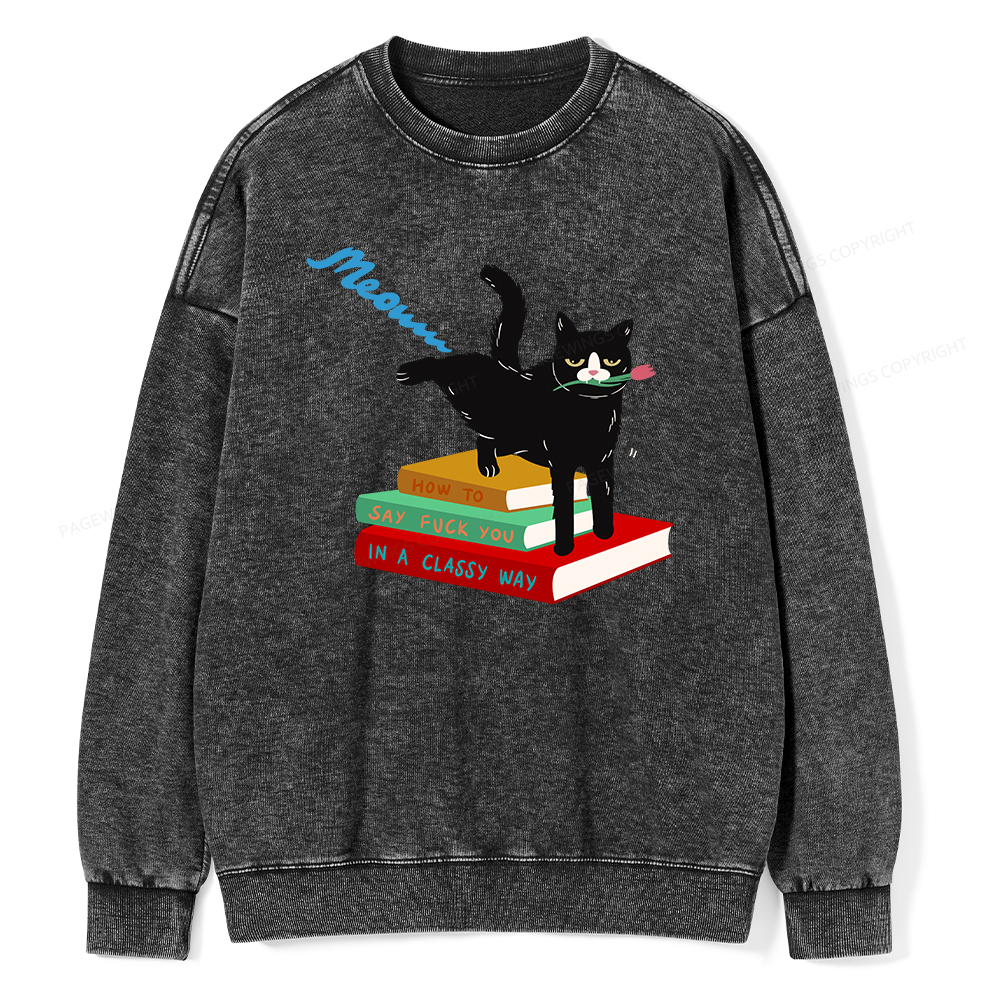 Pagewing A handsome cat standing on a book Unisex Washed Sweatshirt