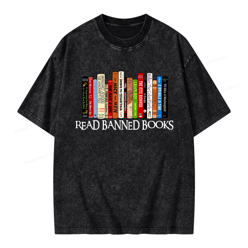 Pagewings Read Banned Books Unisex Washed T-shirt