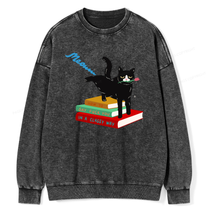 Pagewing A handsome cat standing on a book Unisex Washed Sweatshirt