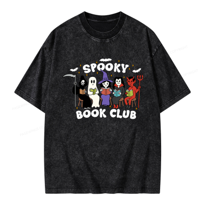 Pagewings Spooky Book Club Halloween Unisex Washed T-shirt