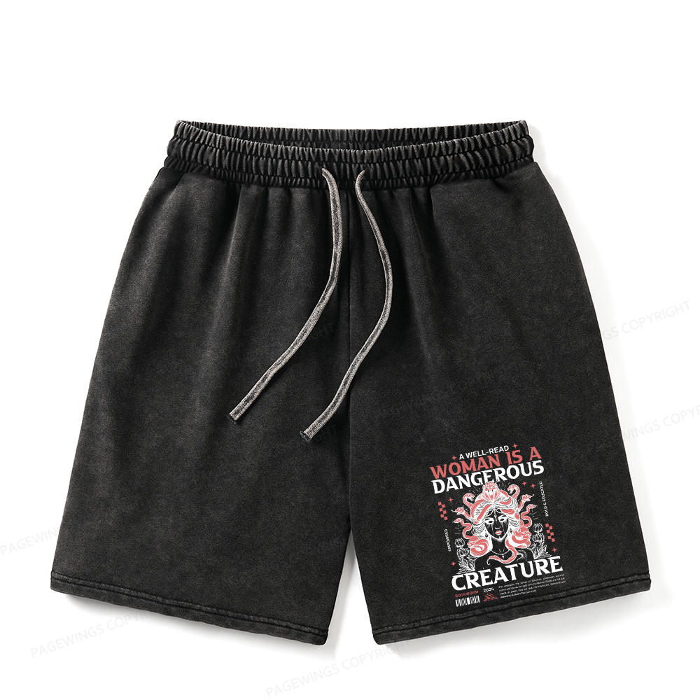Pagewings A Well-Read Woman is A Dangerous Creature Unisex Washed Shorts