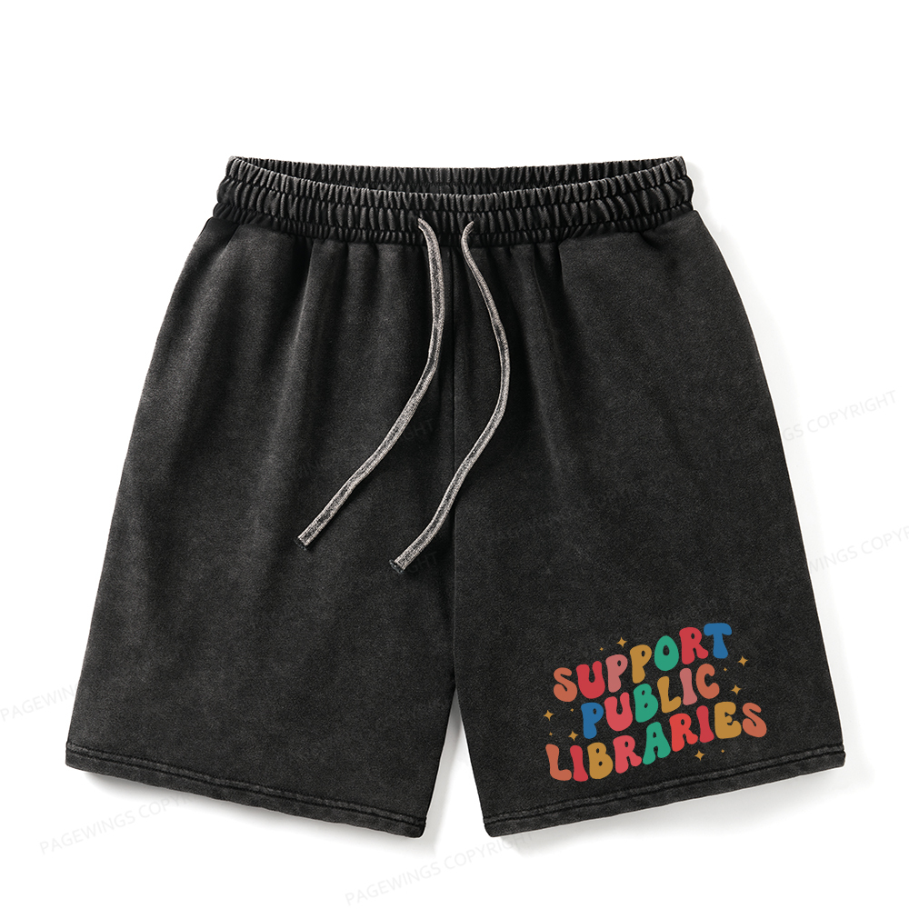 Pagewings Public Library Unisex Washed Shorts