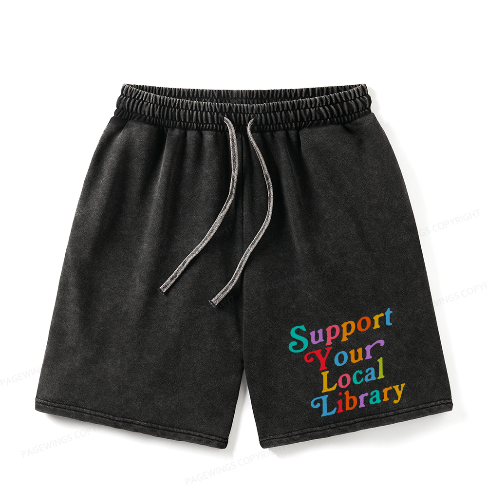 Pagewings Support Your Local Library Unisex Washed Shorts