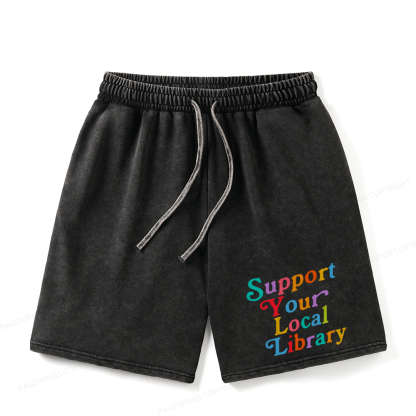 Pagewings Support Your Local Library Unisex Washed Shorts