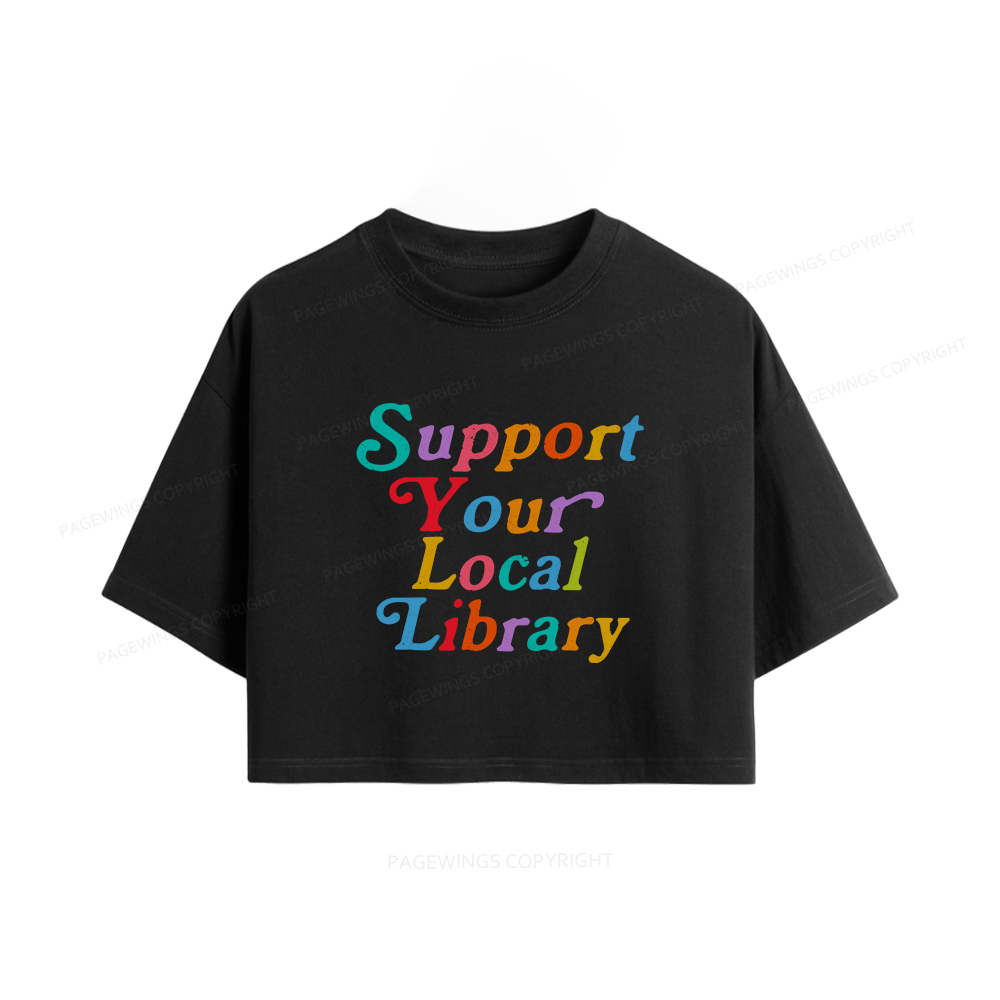 Pagewings Support Your Local Library Women Crop Tops