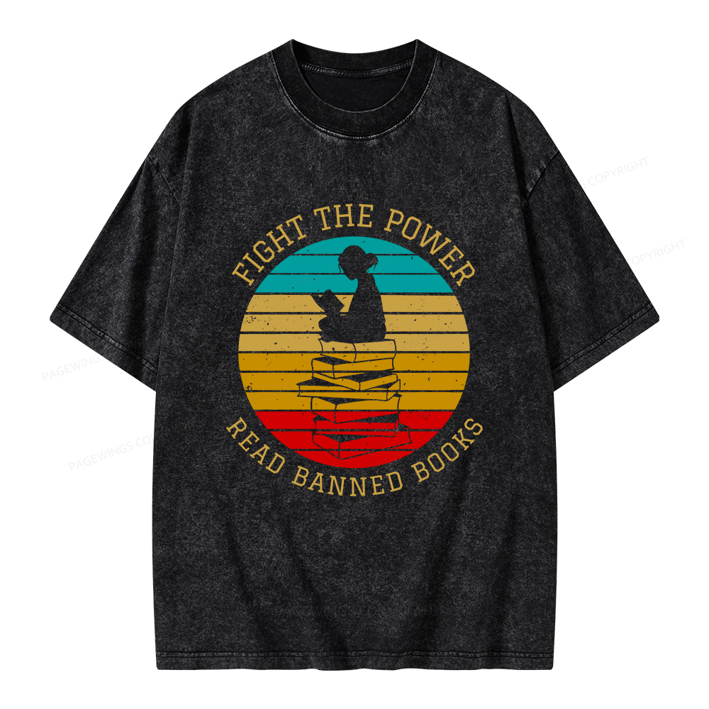 Pagewings Fight The Power Read Banned Books Unisex Washed T-shirt