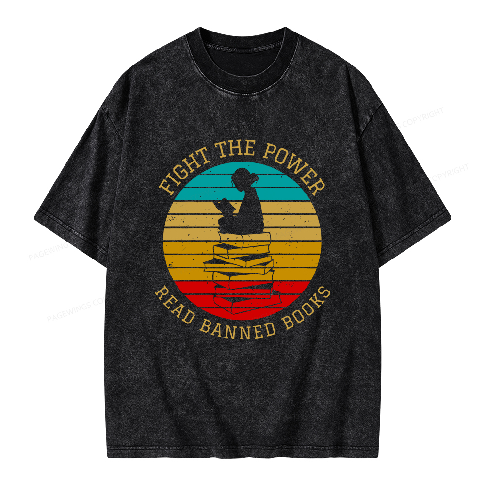 Pagewings Fight The Power Read Banned Books Unisex Washed T-shirt