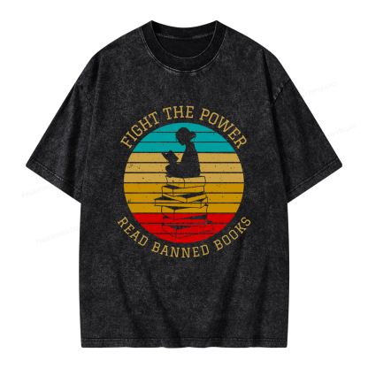 Pagewings Fight The Power Read Banned Books Unisex Washed T-shirt
