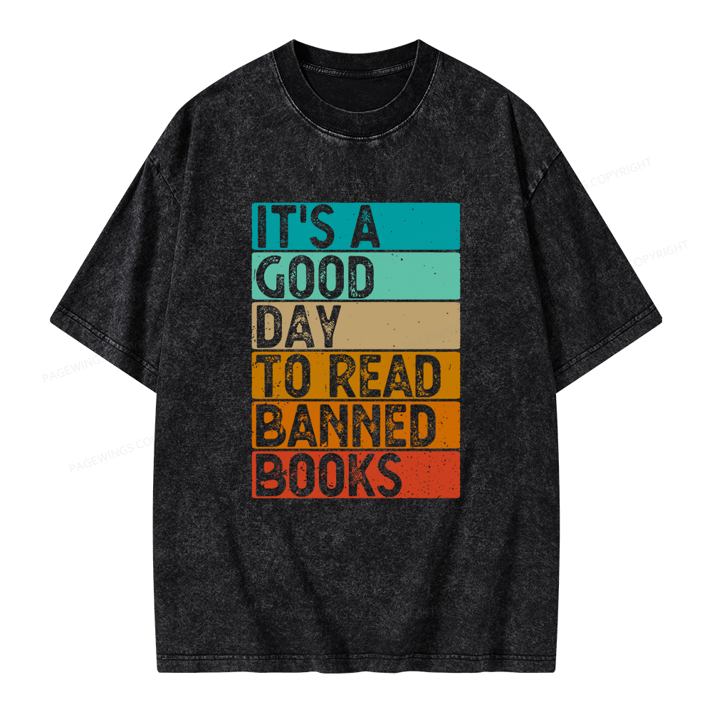 Pagewings It’s A Good Day To Read Banned Books Unisex Washed T-shirt