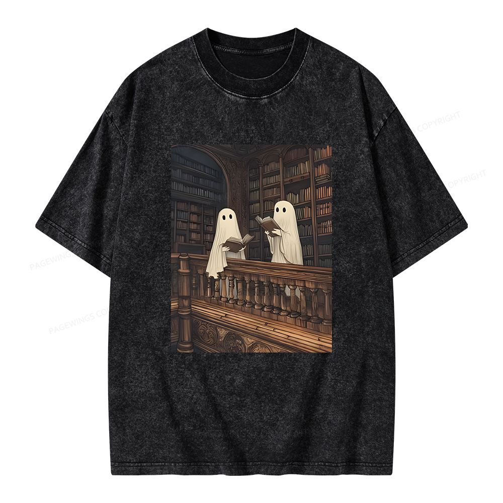 Pagewings Ghost Reading Unisex Washed T-shirt