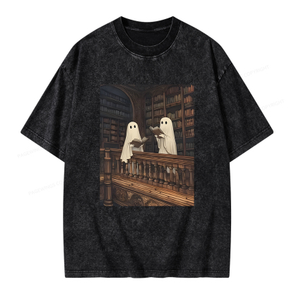 Pagewings Ghost Reading Unisex Washed T-shirt