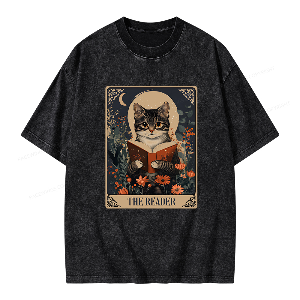 Pagewings The Reader Tarot Card Cat Unisex Washed T-shirt
