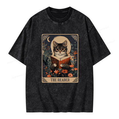 Pagewings The Reader Tarot Card Cat Unisex Washed T-shirt