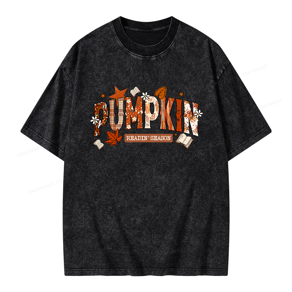 Pagewings Pumpkin Reading Season Unisex Washed T-shirt