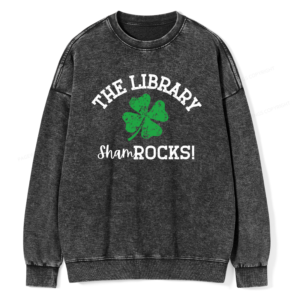 Pagewin Librarian Gift, Shamrock Shirt Unisex Washed Sweatshirt