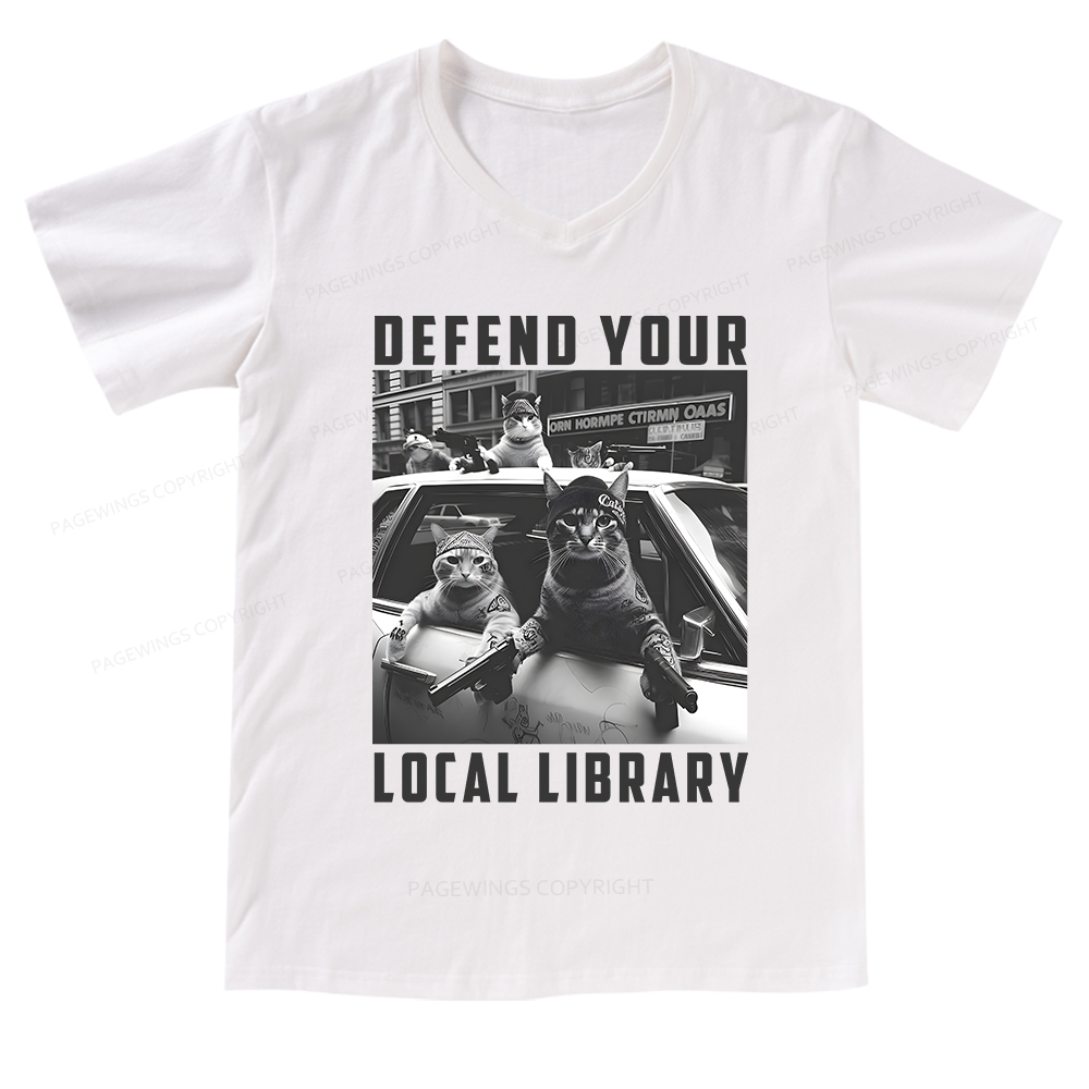Pagewings Defend Your Local Library V-neck T-shirt