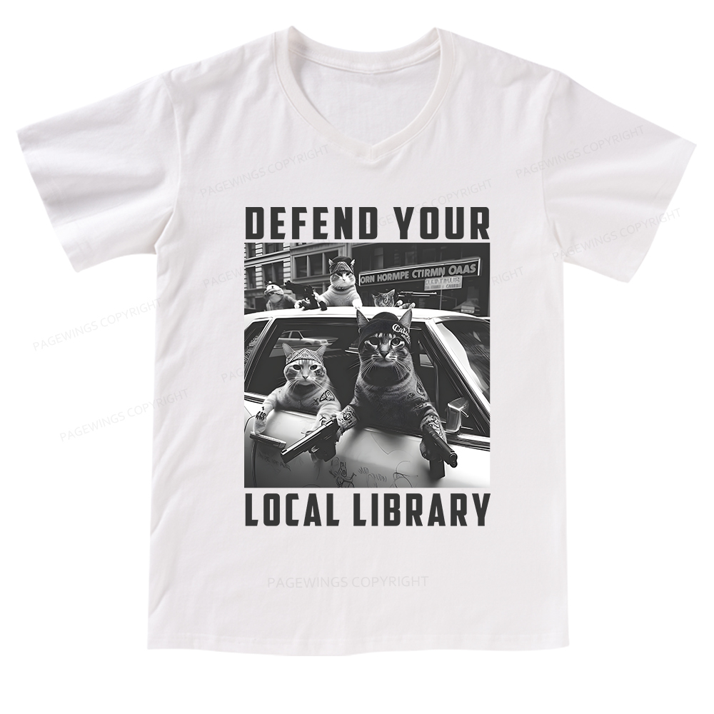 Pagewings Defend Your Local Library V-neck T-shirt