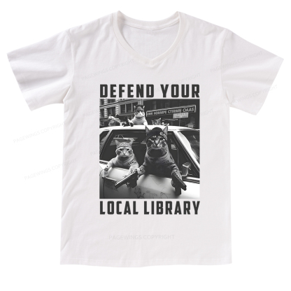Pagewings Defend Your Local Library V-neck T-shirt