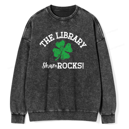 Pagewin Librarian Gift, Shamrock Shirt Unisex Washed Sweatshirt
