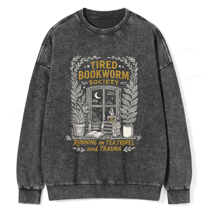 Pagewings Tired Bookworm Society Unisex Washed Sweatshirt