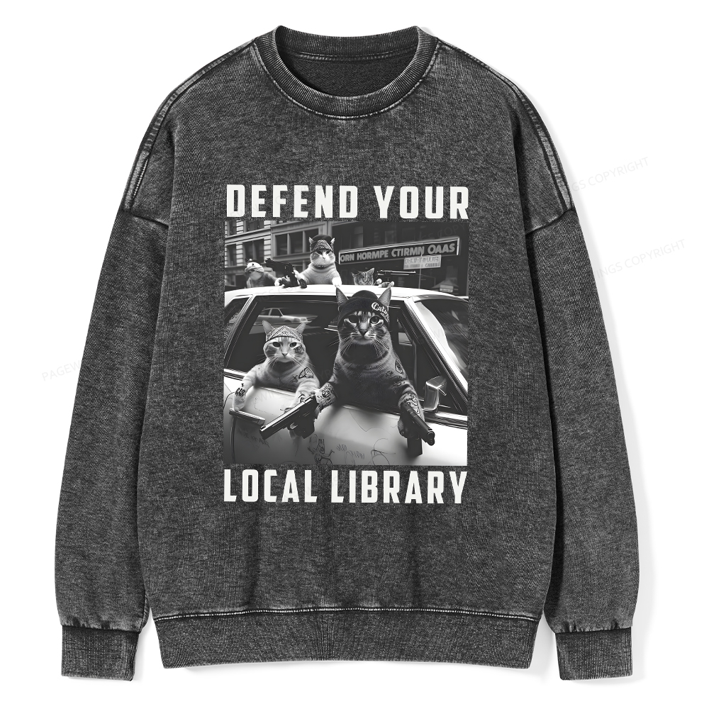 Pagewings Defend Your Local Library Unisex Washed Sweatshirt
