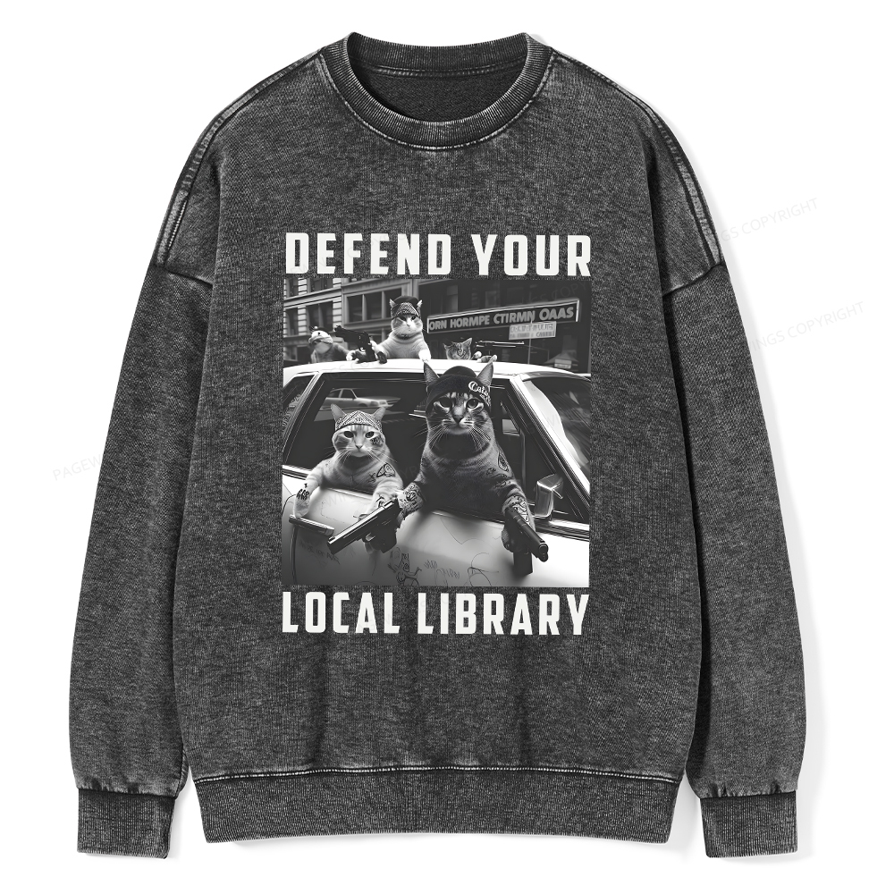 Pagewings Defend Your Local Library Unisex Washed Sweatshirt