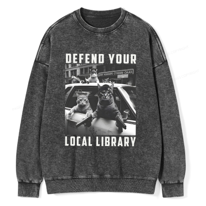 Pagewings Defend Your Local Library Unisex Washed Sweatshirt