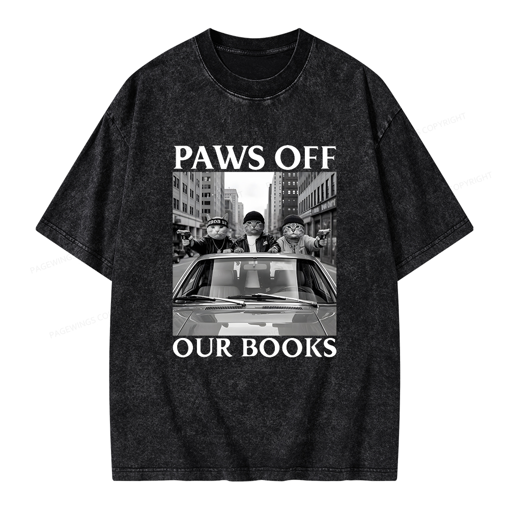 Pagewings Paws Off Our Books Unisex Washed T-shirt