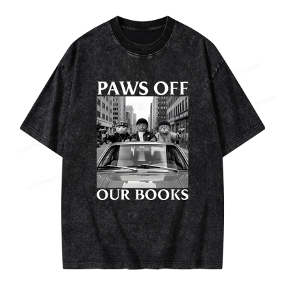 Pagewings Paws Off Our Books Unisex Washed T-shirt