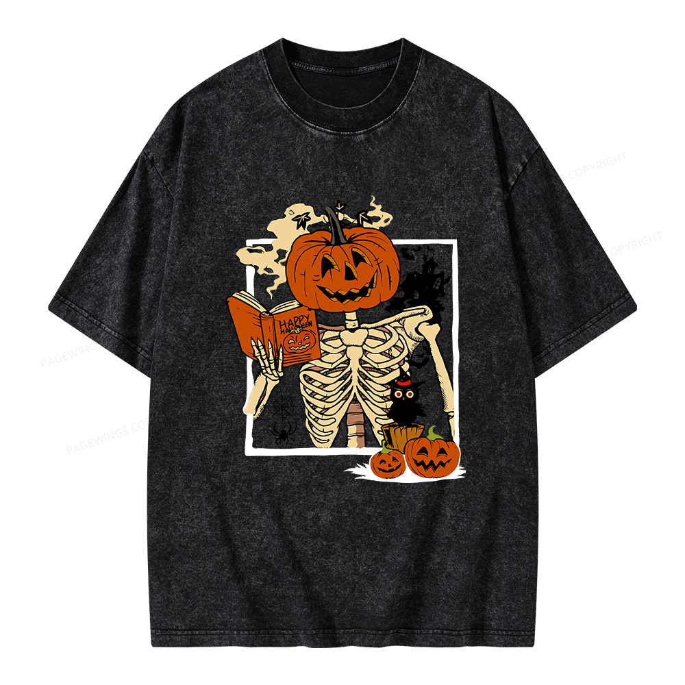 Pagewings Halloween Pumpkin Reader Unisex Washed T-shirt