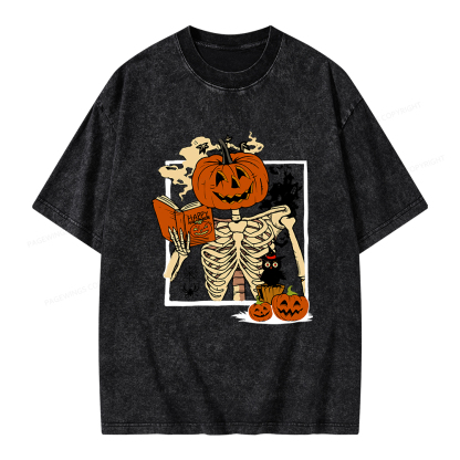 Pagewings Halloween Pumpkin Reader Unisex Washed T-shirt