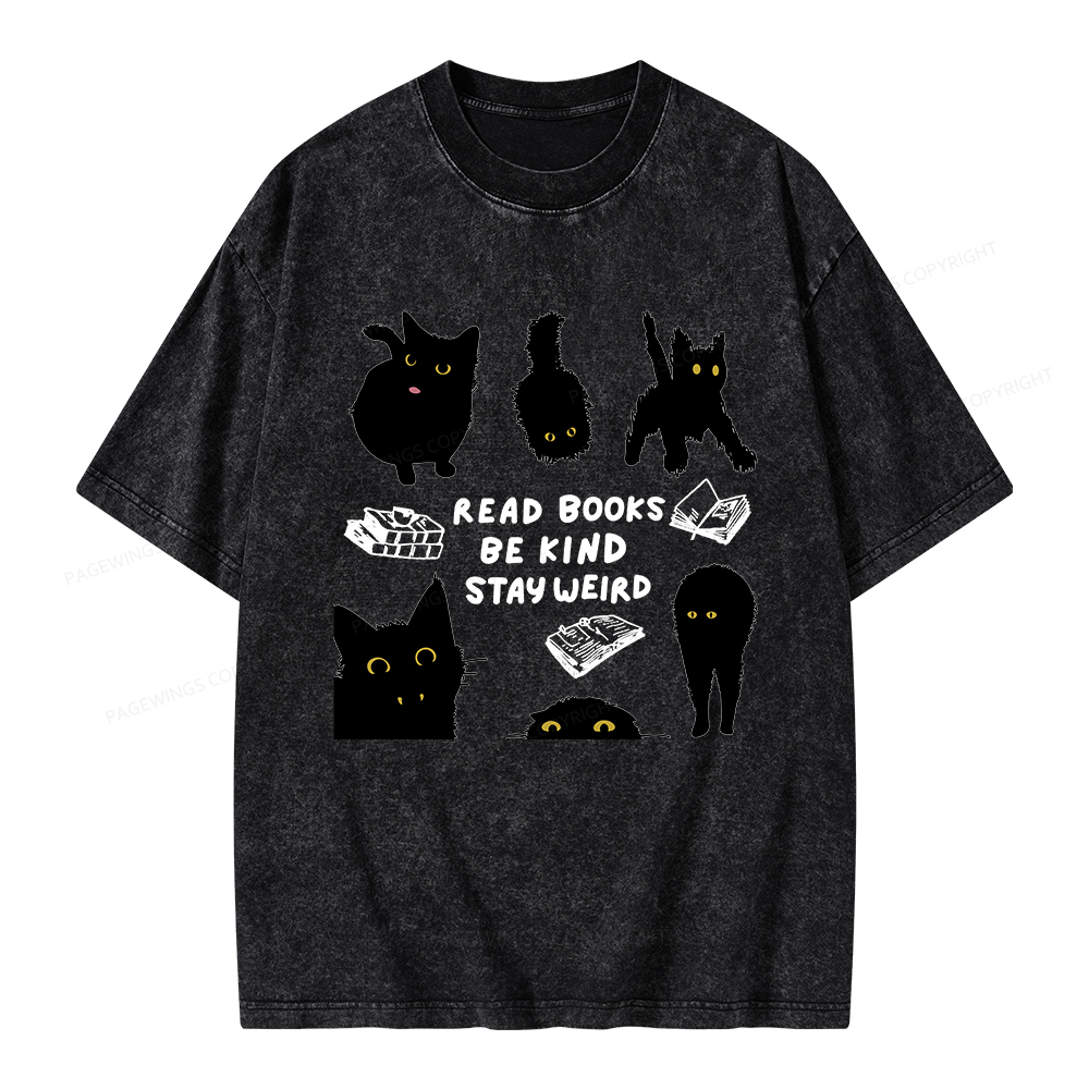 Pagewings Read Books Be Kind Stay Weird Unisex Washed T-shirt