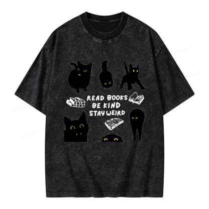 Pagewings Read Books Be Kind Stay Weird Unisex Washed T-shirt