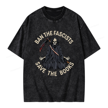 Pagewings Ban The Fascists Save The Books Unisex Washed T-shirt