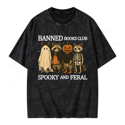Pagewings Banned Books Club Spooky And Feral Unisex Washed T-shirt