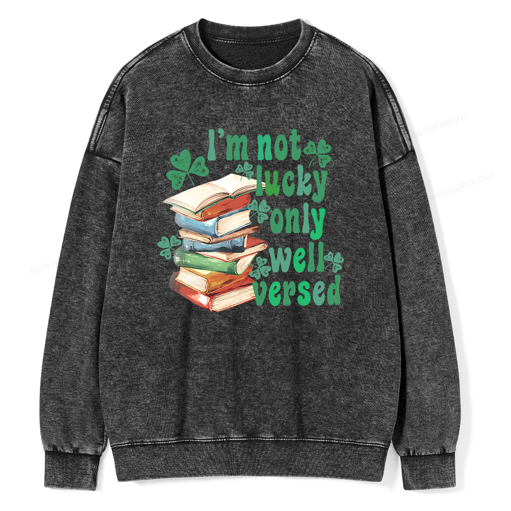 Pagewin St Patty Day Trendy Retro Book Shamrock Shirt Unisex Washed Sweatshirt