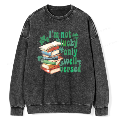 Pagewin St Patty Day Trendy Retro Book Shamrock Shirt Unisex Washed Sweatshirt