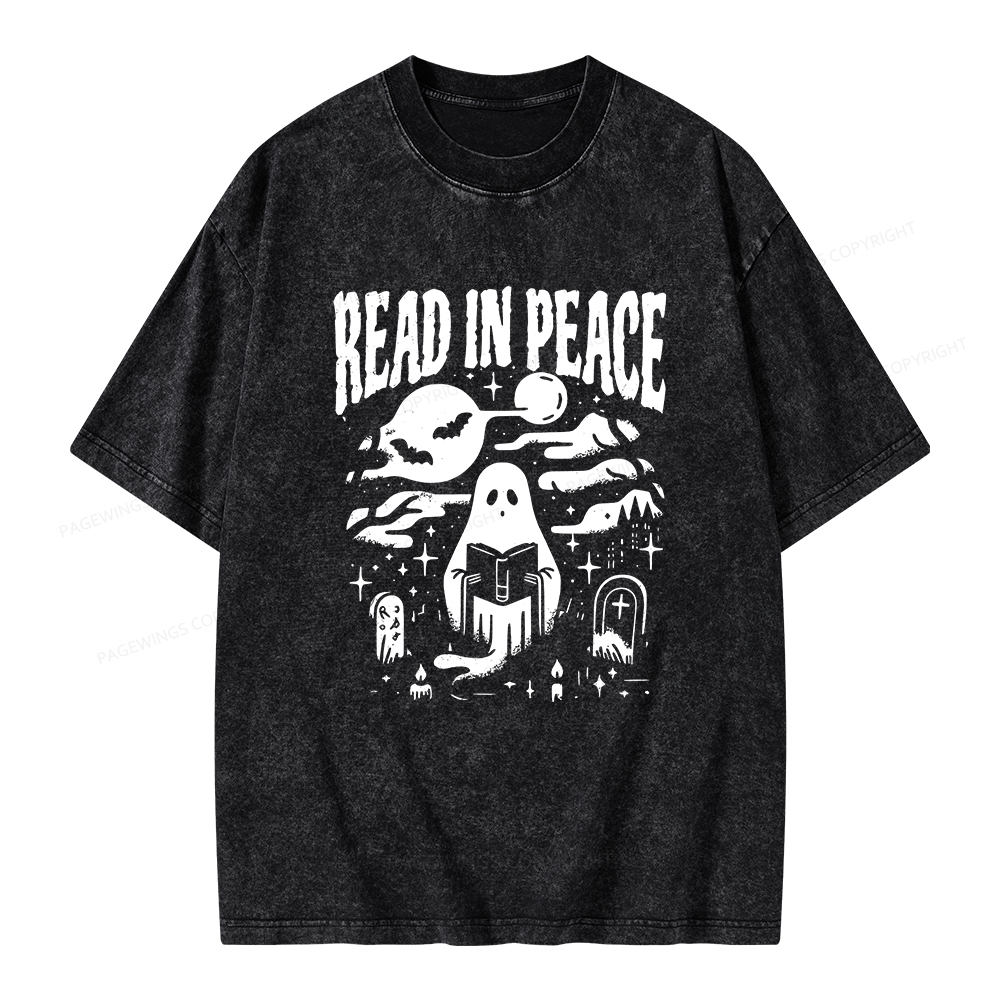 Pagewings  Halloween Read In Peace Ghost Reading Unisex Washed T-shirt