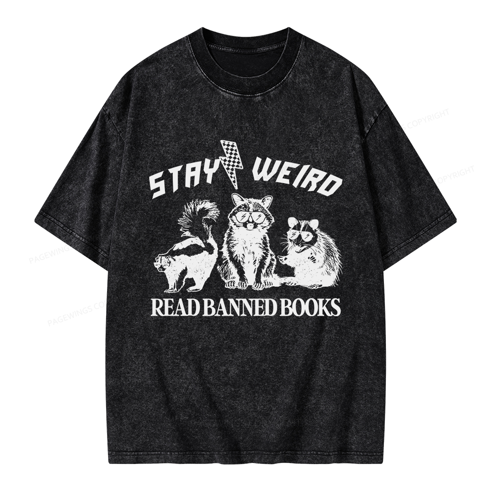 Pagewings Stay Weird Read Banned Books Unisex Washed T-shirt