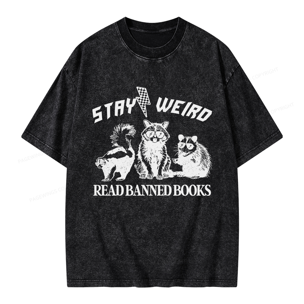 Pagewings Stay Weird Read Banned Books Unisex Washed T-shirt